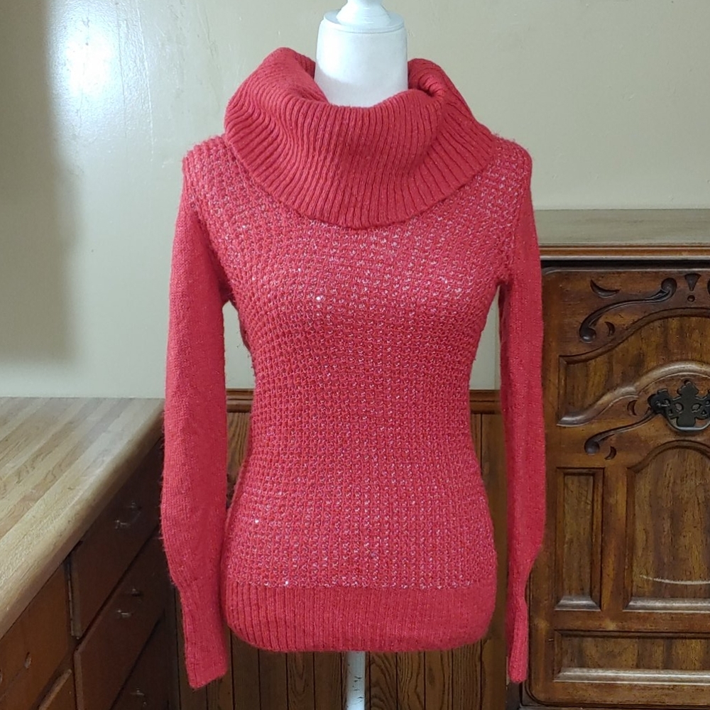 Candie's Sparkly Red Cowl Neck Sweater M